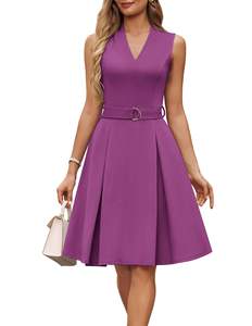 Vestido Elegante Personalizado para Mujer, Color Sólido, Talla Grande, Cuello en V, Estilo Moderno, Sexy y Casual, Negro, Ajustado y con Vuelo, para Trabajo o Iglesia - Product Image 3