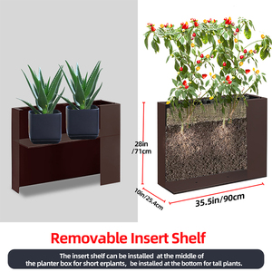 Grande jardinière <span class=keywords><strong>rectangulaire</strong></span> en métal Grand pot de fleurs en acier galvanisé brun Long pour décoration intérieure et extérieure pour <span class=keywords><strong>jardin</strong></span>, maison et bureau - Product Image 2