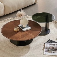 Table basse ronde européenne en bois massif de couleur noyer avec centre en verre exquis Design moderne pour le salon