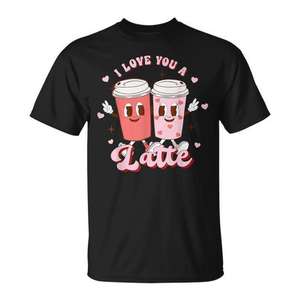 Camiseta Retro Groovy de San Valentín para Amantes del Café con la Frase 'I Love You Latte', Artículo Promocional - Product Image 1