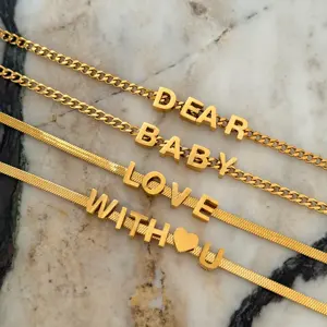 Dazan nuevo 18K chapado en oro deslustre libre de acero inoxidable alfabeto Vintage Diy letra estimado Collar personalizado joyería del Día de San Valentín