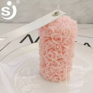 New Design 3D Rose Flower DIY Plaster Cylinder Shape <b>Silicone</b> Soap Candle Mold - Product Image 5