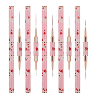 Ensemble de pinceaux à ongles best-seller en gros - 5 pièces, pinceaux à double tête en forme de cœur rose pour le nail art, dessin de lignes