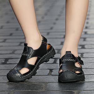 Sandales pour enfants, chaussures de randonnée et de plage, en cuir microfibre, à enfiler, basses, avec fermeture auto-agrippante, faites à la main, à bout couvert - Product Image 6