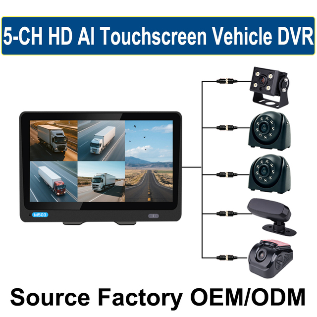 AI Driver Behavior Monitoring System DMS Face Recognition 5CH AHD 1080P Mobile DVR Kit for Public Transit Bus Fleet Safety OEM