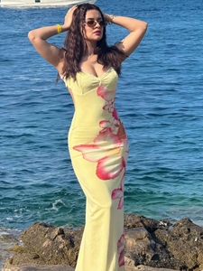 <span class=keywords><strong>Abito</strong></span> Lungo Estivo Vintage con Motivo Floreale <span class=keywords><strong>Giallo</strong></span> Chiaro e Spalline Sottili, Abbigliamento Femminile 2026 - Product Image 1