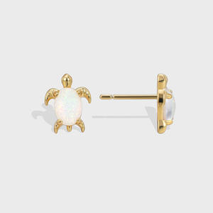 2024 à la mode unisexe tortue boucles d'oreilles 14K or plaque opale perle à la mode en forme d'animal en laiton bijoux cadeaux - Product Image 2