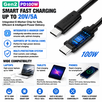 Cable USB C a USB C LUNG KAY de 100W, 10Gbps USB 3.2 Gen 2, 5A PD, Carga Rápida, Cable TPE para Laptop, SSD, Auriculares VR