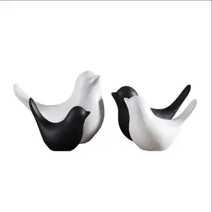 Figuras de pájaros pequeños de cerámica blanco y negro de diseño moderno