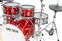Kit de batterie électronique de luxe à double niveau UNLOCK Red Lightning Series avec toms 10/12/14/16/22 pouces et percussions 14/16/17/20 pouces