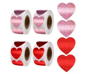 Autocollants coeur rose et rouge scintillants Étiquettes d'amour pour la Saint-Valentin 500 par rouleau Étiquettes décoratives pour la remise des diplômes de l'enveloppe