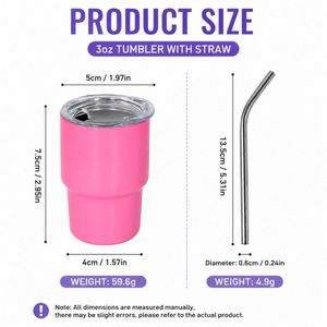 Gobelet isotherme double paroi en acier inoxydable de 3 oz avec paille, personnalisable avec logo, mignon verre à shot pour cadeaux promotionnels de fête - Vente en gros - Product Image 3