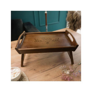 Plateau de petit-déjeuner en bois, plateau de lit pliable avec pieds, plateau à thé et à café personnalisé gravé, plateau de canapé cadeau - Product Image 2