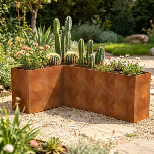 Jardinière modulaire en acier Corten en forme <span class=keywords><strong>de</strong></span> L, robuste, en acier patinable, pour la maison et l'extérieur - Product Image 3