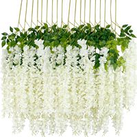 110cm Künstliche Glyzinien Hängeblumen 3 Zweige Seidenblumenranke Weiße Wand- und Deckendekoration