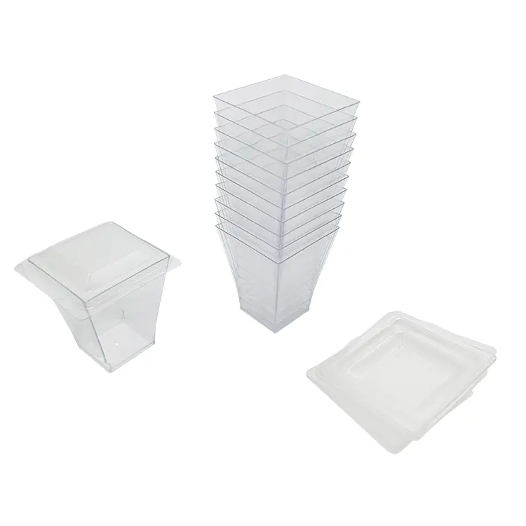 Mini tasses jetables en plastique, de qualité supérieure élégantes tasses à dessert carrées en plastique transparentes