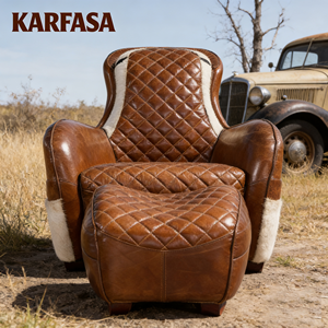 Maßgefertigter Echtleder-Relaxsessel Moderner Sattelstuhl für Wohnzimmer und Schlafzimmer Freizeitstuhl mit Fußhocker Holzbeine - Product Image 4