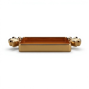 Luxury Orange Enamel Rectangular Serving <b>Tray</b> with <b>Gold</b> Decorative Handles Metal Platter for <b>Coffee</b> <b>Table</b> Living Room Decor - Product Image 1