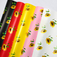 Papier d'emballage floral de luxe imperméable à l'eau, motif tournesol imprimé, feuilles de bouquet floral en papier PE, matériel d'emballage cadeau et artisanal