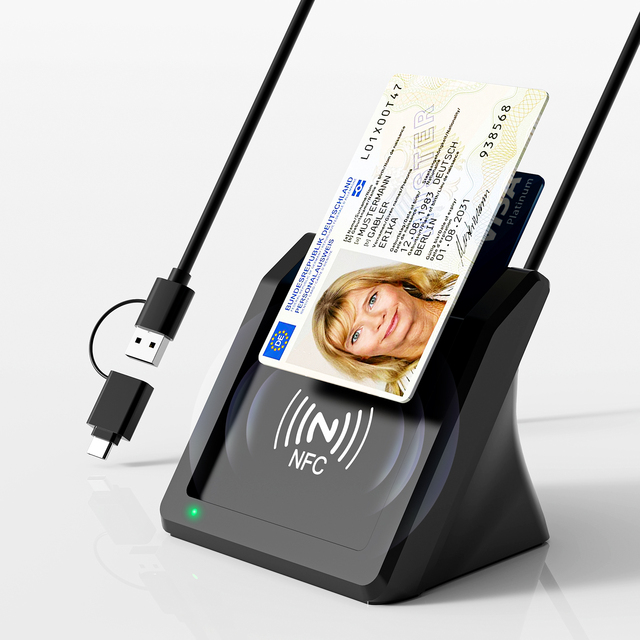NFC RFID Reader Writer USB C Dual Interface ISO 7816 IC ID ATM Credit Card  Reader with LED Indicator