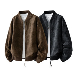 Chaqueta de Cuero para Hombre con Solapa Marrón Estilo Retro Americano, Personalizable con Logotipo, Forro Polar, Gamuza de Alta Calidad, con Capucha, Resistente al Viento, para Invierno - Product Image 1