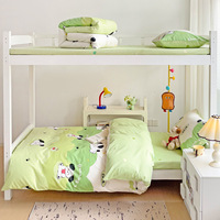 Parure de lit imprimée 100 % coton 3 pièces pour lit simple enfant – Housse de couette, drap plat et taie d'oreiller – Motif dessin animé à carreaux – Vente en gros