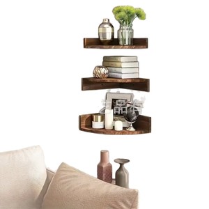 Wooden Corner <b>Shelf</b> 3 Tier Wall Mounted Floating Storage <b>Rack</b> For Home Office Organization - Product Image 5