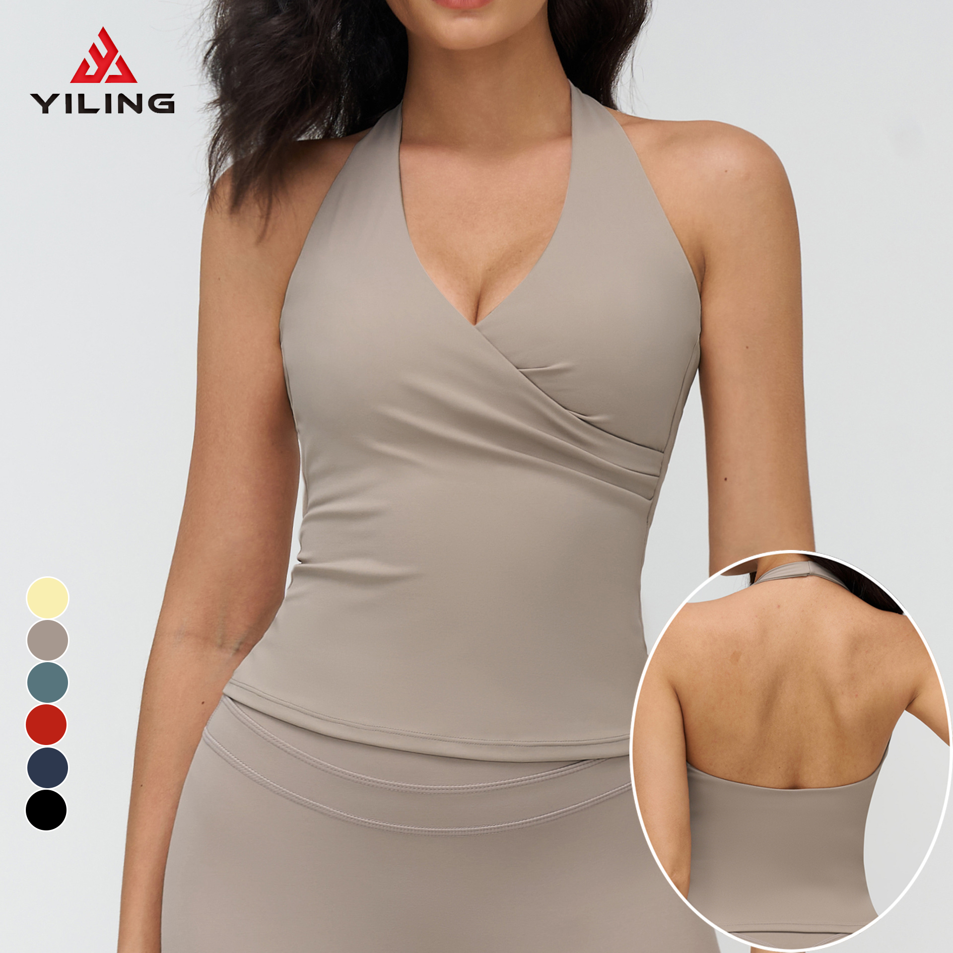 Womens Brushed Yoga Tank Top V Neck Halter Tight Fit Open Back Sports Vest Outdoor Running Fitness Top