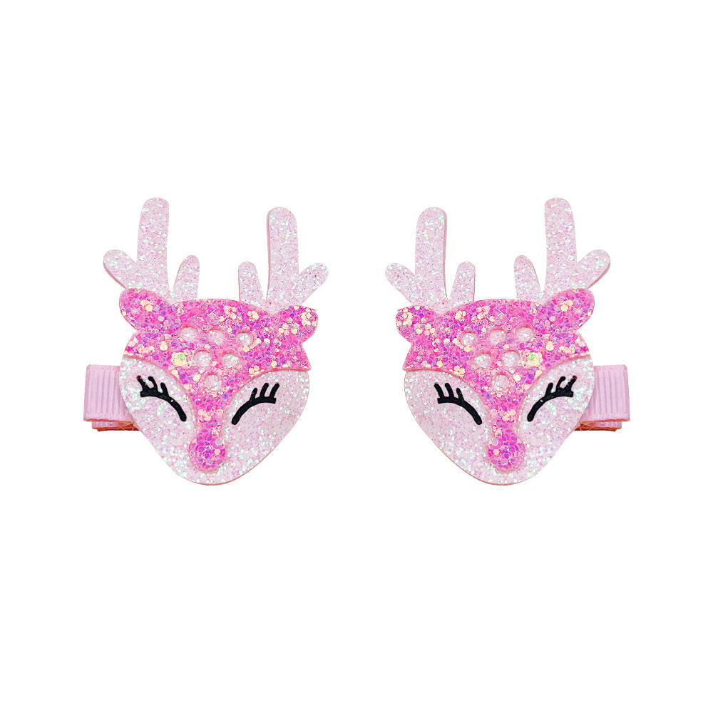Mc2087 pair of pink christmas elk hairpins