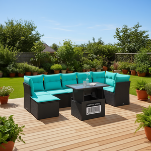 Set Divano da Esterno Wozhie in Rattan a 8 Pezzi, Mobili da Giardino in Polyrattan Nero con Cuscini, Design Contemporaneo - Product Image 2
