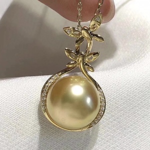 Colgante de perla de oro natural con cadena redonda de plata pura de 12-13 mm de alta gama, sin defectos, 100% brillo de oro natural - Product Image 3