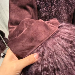Giacca di pelliccia invernale bordeaux cappotto di vera pelliccia di pecora giacche di pelliccia di camoscio Mongolia - Product Image 5