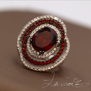 แหวนวินเทจสีขาวแซฟไฟร์เทียมโกเมนธรรมชาติฝังหยกชุดตอบโต้ - Product Image 2