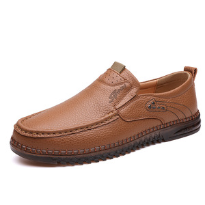 Mocassins en cuir véritable pour hommes, bout rond, à enfiler, respirants, semelle en caoutchouc, chaussures décontractées de conduite pour le printemps - Product Image 5