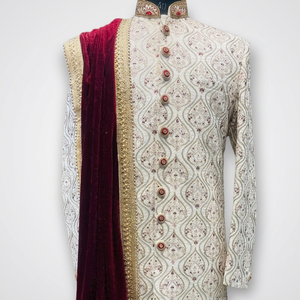 LATEST & BEAUTIFUL EMBROIDERY on GROOM SHERWANI,<b>PANT</b> WITH STOLE WITH Men's Suits & Blazer>Men's Suits - Product Image 3