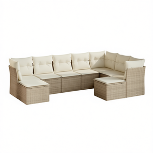 Ensemble de canapés de jardin en rotin beige avec coussins en mousse haute densité, mobilier d'extérieur, design élégant et durable - Product Image 1