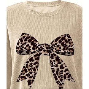 FOXA Women's Plus Size <b>Bow</b> Leopard Sweatshirt Long Sleeve Crew Neck Pullover Tops Streetwear Fall Clothes - Product Image 4