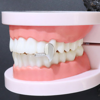 Grillz double en laiton plaqué or avec zircone cubique pour dents de chien, en stock, vente en gros, petites commandes