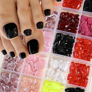 96 pièces/boîte couleur unie brillant presse courte sur Nais orteil couverture complète rose Fluorescent vert carré <span class=keywords><strong>faux</strong></span> ongles de <span class=keywords><strong>pied</strong></span> d'été - Product Image 2