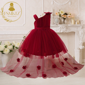 Trẻ Sơ Sinh Bé Có Thể Tháo Rời Đường Mòn Màu Đỏ 3D Hoa Mùa Hè Trẻ Em Buổi Tối Bóng Gown Fancy Sinh Nhật Đảng Mặc Với Miễn Phí Headband - Product Image 2