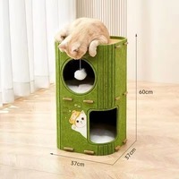 Arbre à chat double couche intégré en carton, résistant à l'usure, moderne et luxueux, avec griffoir, nid et structure d'escalade