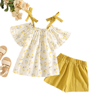 Kaiyue verano moda Pantalones cortos niños pequeño fresco aplastado flor niñas tirantes sin tirantes camiseta Tops trajes ropa conjunto 1-6Y