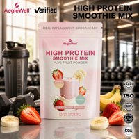 Poudre de smoothie substitut de repas OEM AegleWell riche en protéines, saveur fraise banane, avec poudre de fruits et vitamine C