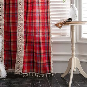 Cortinas <span class=keywords><strong>de</strong></span> decoración del hogar, tela escocesa <span class=keywords><strong>de</strong></span> Navidad roja, cortina <span class=keywords><strong>de</strong></span> estilo americano teñida <span class=keywords><strong>con</strong></span> <span class=keywords><strong>hilo</strong></span>, cenefa <span class=keywords><strong>de</strong></span> cocina terminada, semisombreado - Product Image 4