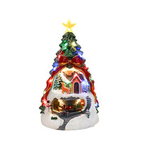 Maison de Noël en résine colorée avec train rotatif, lumières illuminées, boîte à musique, décorations de Noël pour bureau