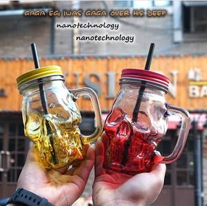 Botella de vidrio en forma de <span class=keywords><strong>calavera</strong></span> 16oz 480ML Taza de mueca Frasco de vidrio para beber Frasco de vidrio con asa y tapa - Product Image 4