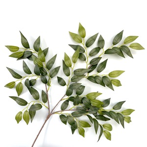 Foglie verdi artificiali di qualità Banyan francese albero foglia giardino abbellimento decorazione di nozze stelo verde - Product Image 3