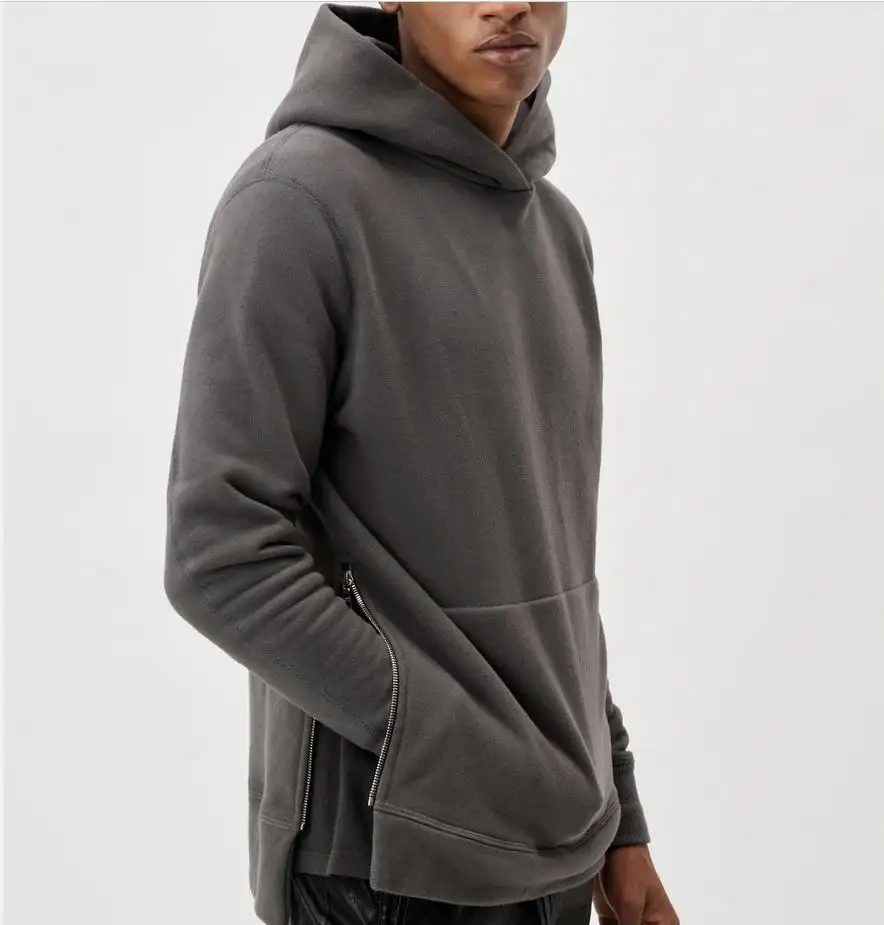 men's cotton french terry vertical side zippers and concealing a hidden kangaroo pocket slim fit hoodie