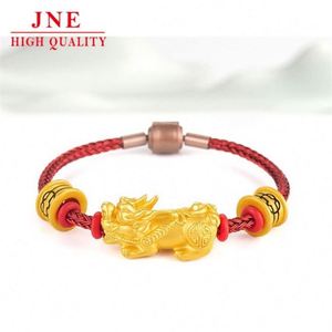Pulsera Gilt Pixiu para <span class=keywords><strong>mujer</strong></span>, chapada en oro amarillo sobre cobre, accesorios de oro duro 3D, cuentas con efecto <span class=keywords><strong>tatuaje</strong></span>, pulsera roja con correa de mano para hombre - Product Image 5