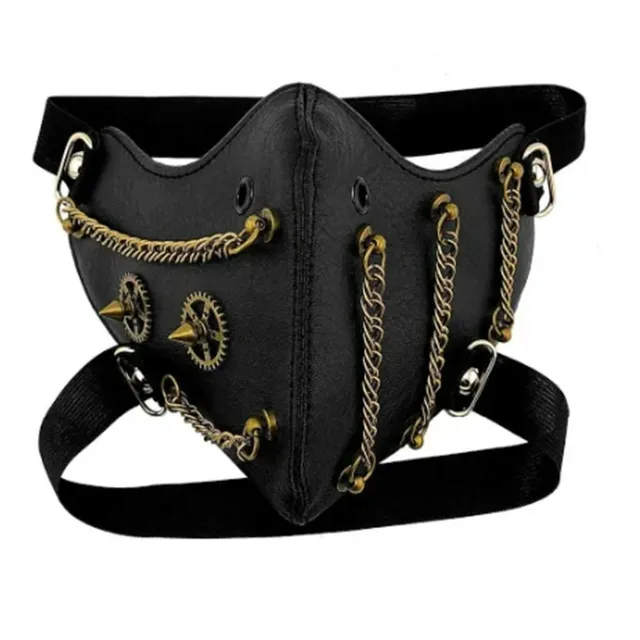 Ecowalson Saibo Punk Steampunk Party Synthetic Protective Face Mask with Personality Chain for Adult Halloween Use